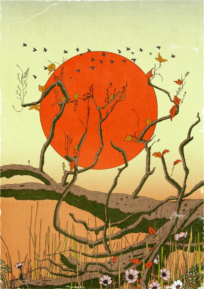 Autumn Sunset Birds by Nicholas — canvas wall art