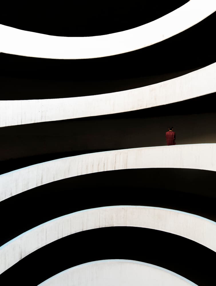Red Figure Curved Architecture by Muhammad Almasri — canvas wall art