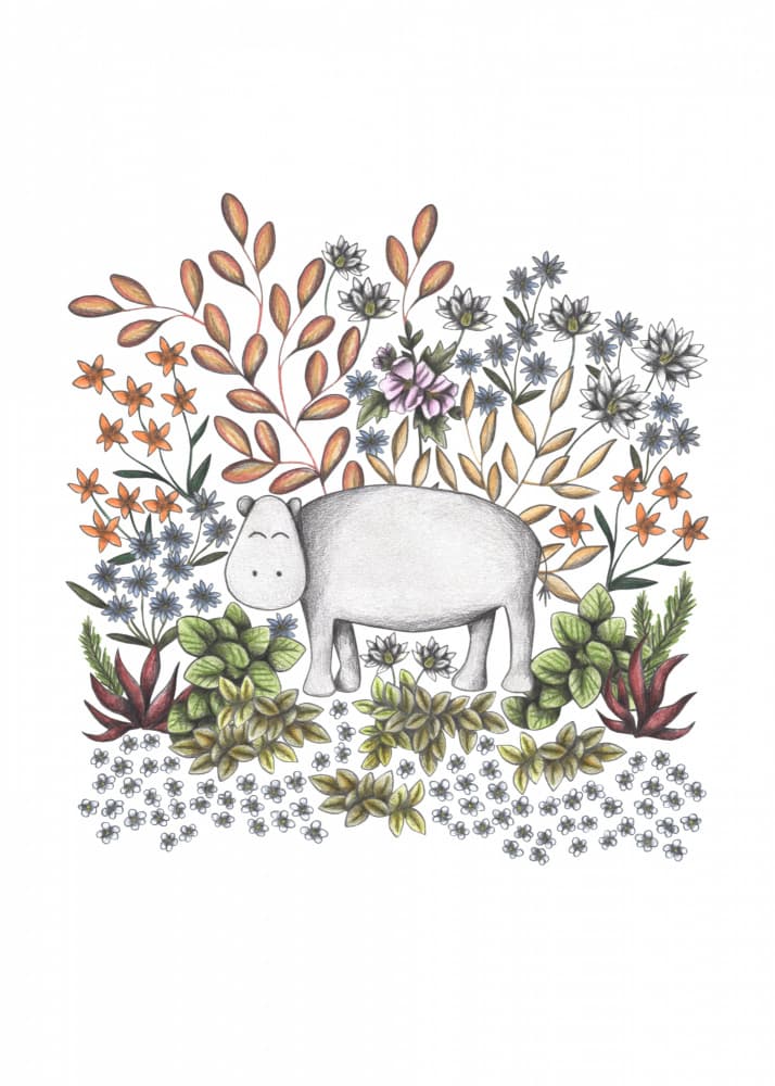 Whimsical Hippo Garden by Cecilia Battaini — canvas wall art