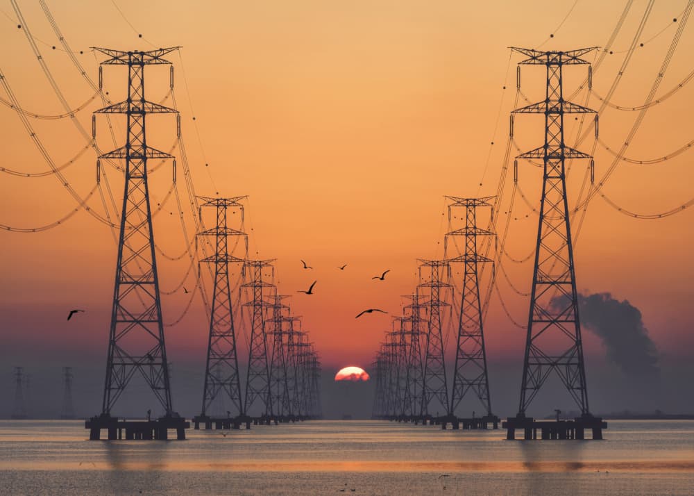 Golden Hour Power Lines by Tiger Seo — canvas wall art