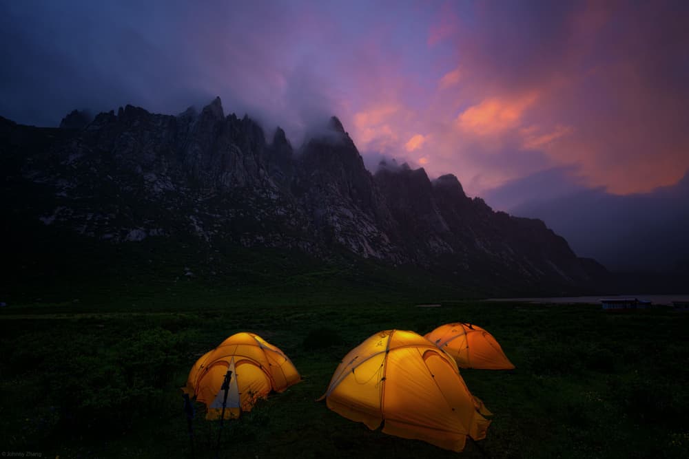 Twilight Mountain Camp by Johnny Zhang — canvas wall art