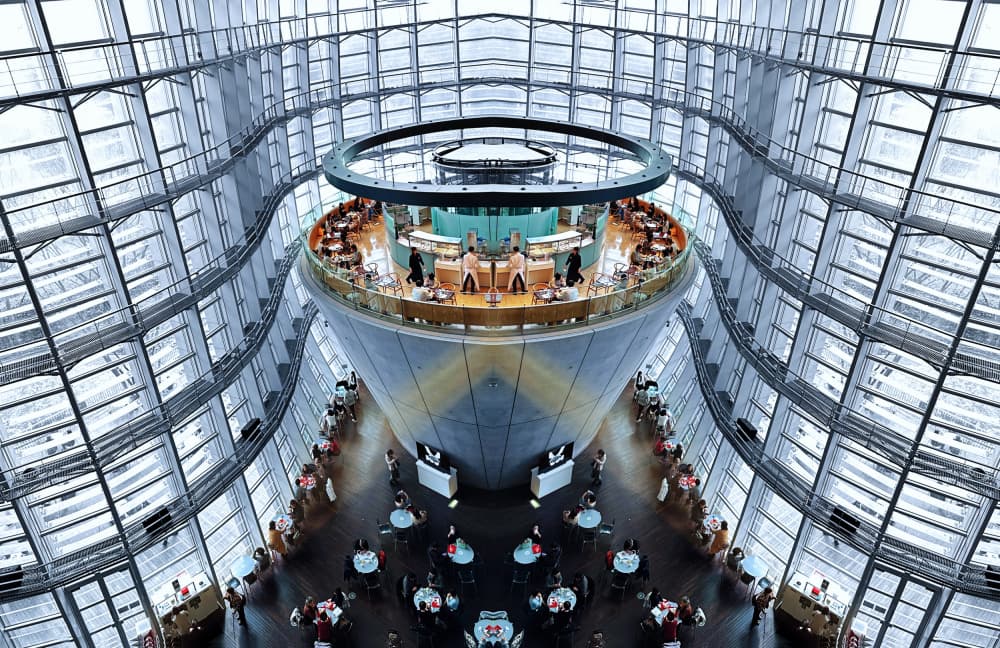 Futuristic Atrium Cafe by Yanyan Gong — canvas wall art