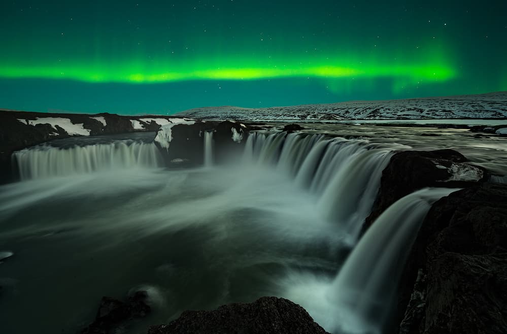 Magical Aurora Waterfall by Jingshu Zhu — canvas wall art