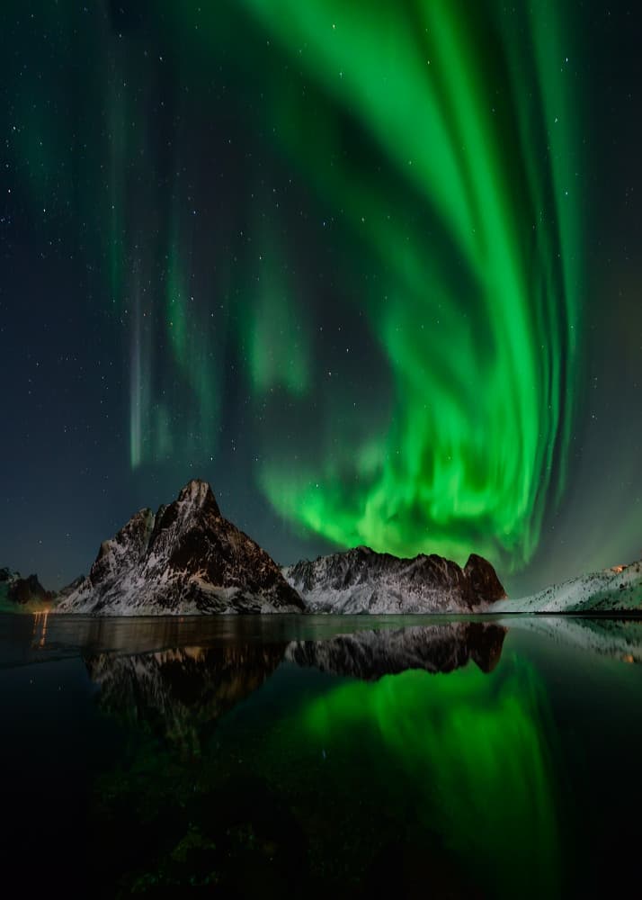 Northern Lights Mountain Reflection by César Vega Toledano — canvas wall art