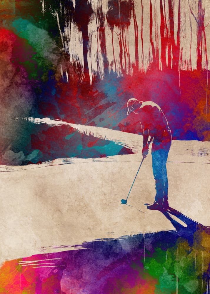 Colorful Golf Swing by Justyna Jaszke — canvas wall art