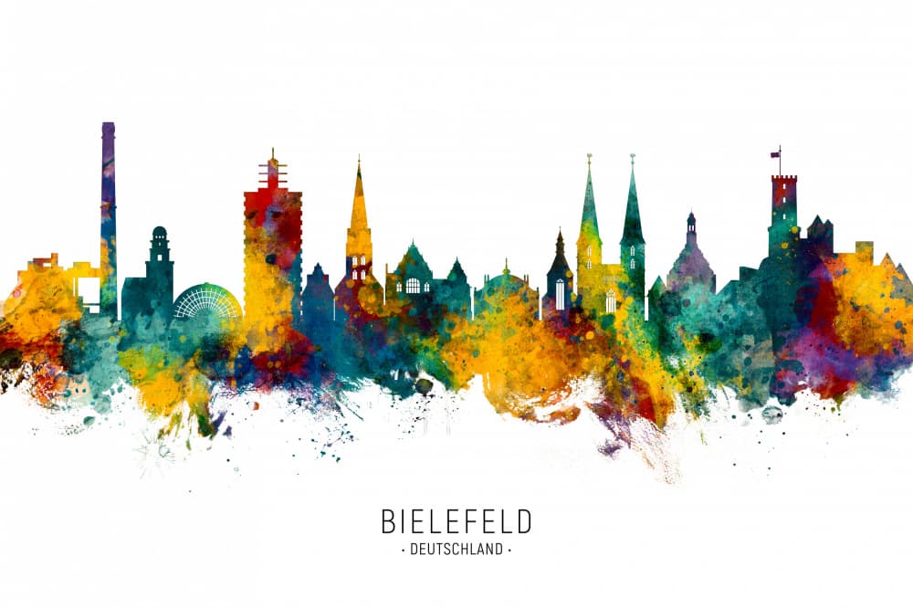 Colorful Bielefeld Skyline by Michael Tompsett — canvas wall art