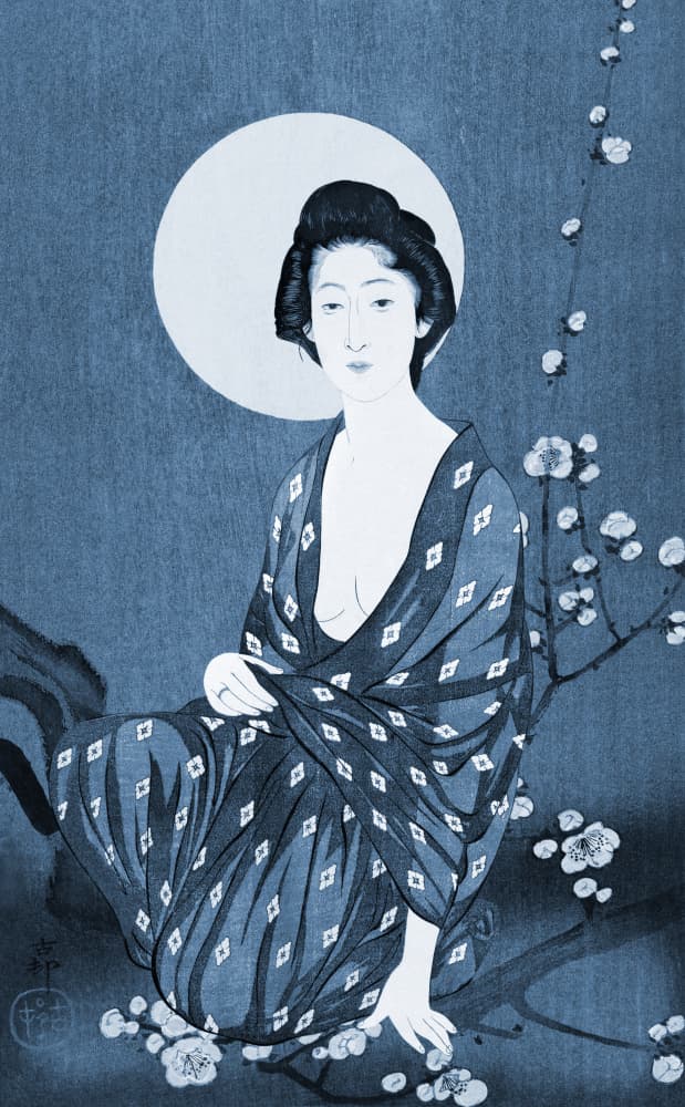 Moonlit Geisha Plum Blossoms by Marja van den Hurk — canvas wall art