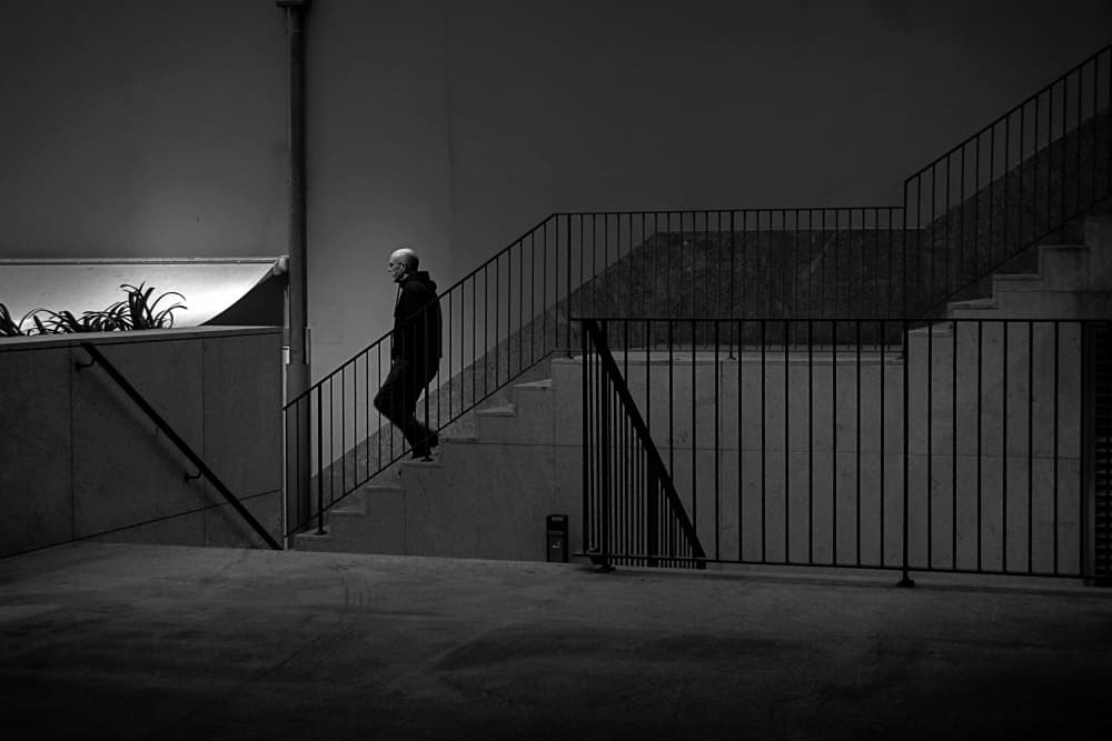 Man Descending Stairs by Miguel Silva — canvas wall art