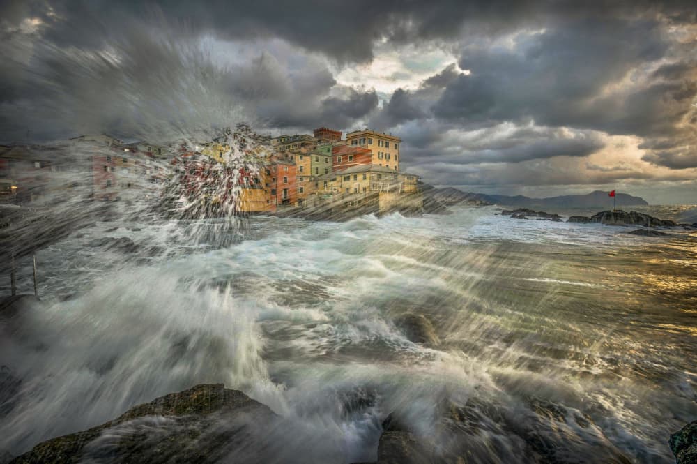Crashing Waves Coastal Village by Alessandro Traverso — canvas wall art