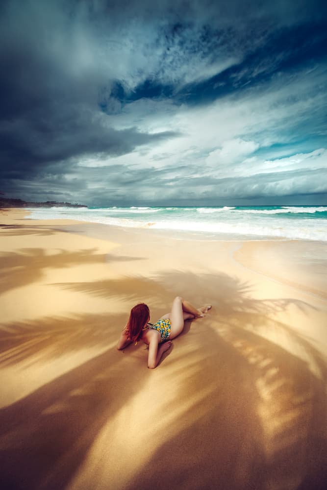 Palm Shadows Beach Escape by Ruslan Bolgov — canvas wall art