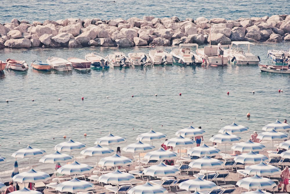 Coastal Beach Umbrellas by Talitha McQueen — canvas wall art