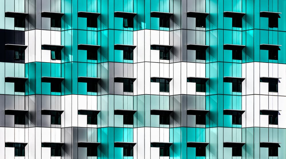 Teal Geometric Facade by Wayne Pearson — canvas wall art