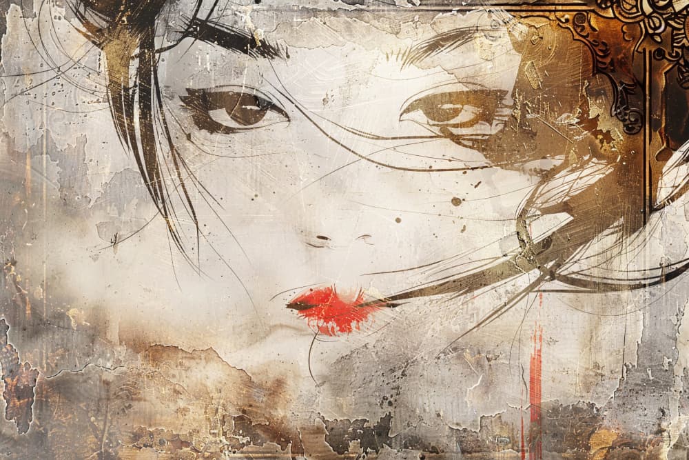 Red Lips Urban Portrait by Rafal Kulik — canvas wall art