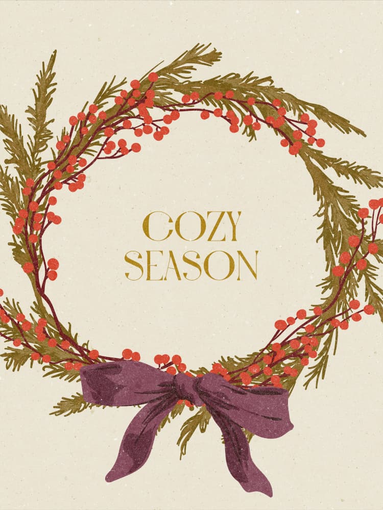 Cozy Season. Christmas wreath with bow by NKTN — canvas wall art