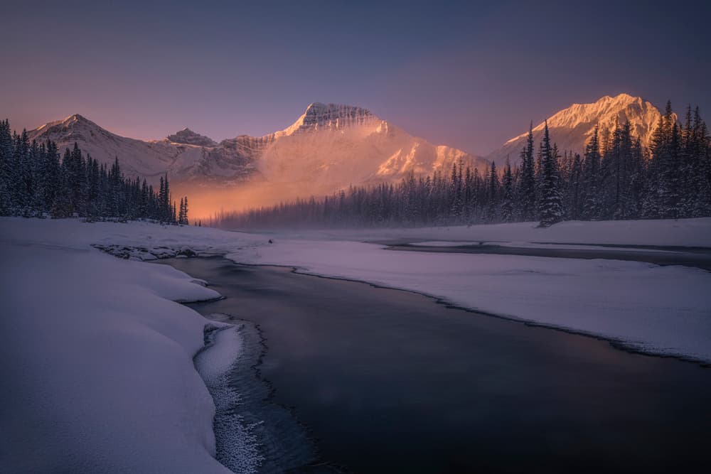 Winter Mountain River Glow by James S. Chia — canvas wall art