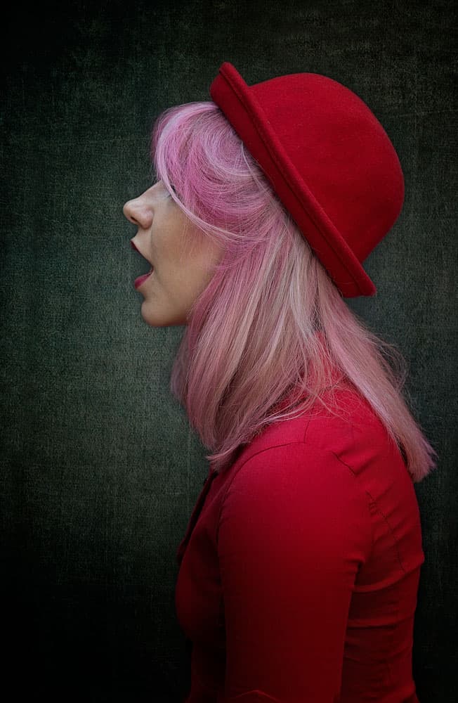 Pink Hair Red Hat by kenp — canvas wall art