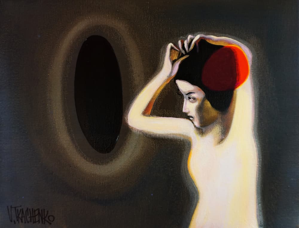 Woman and the Dark Mirror by Victor Tkachenko — canvas wall art