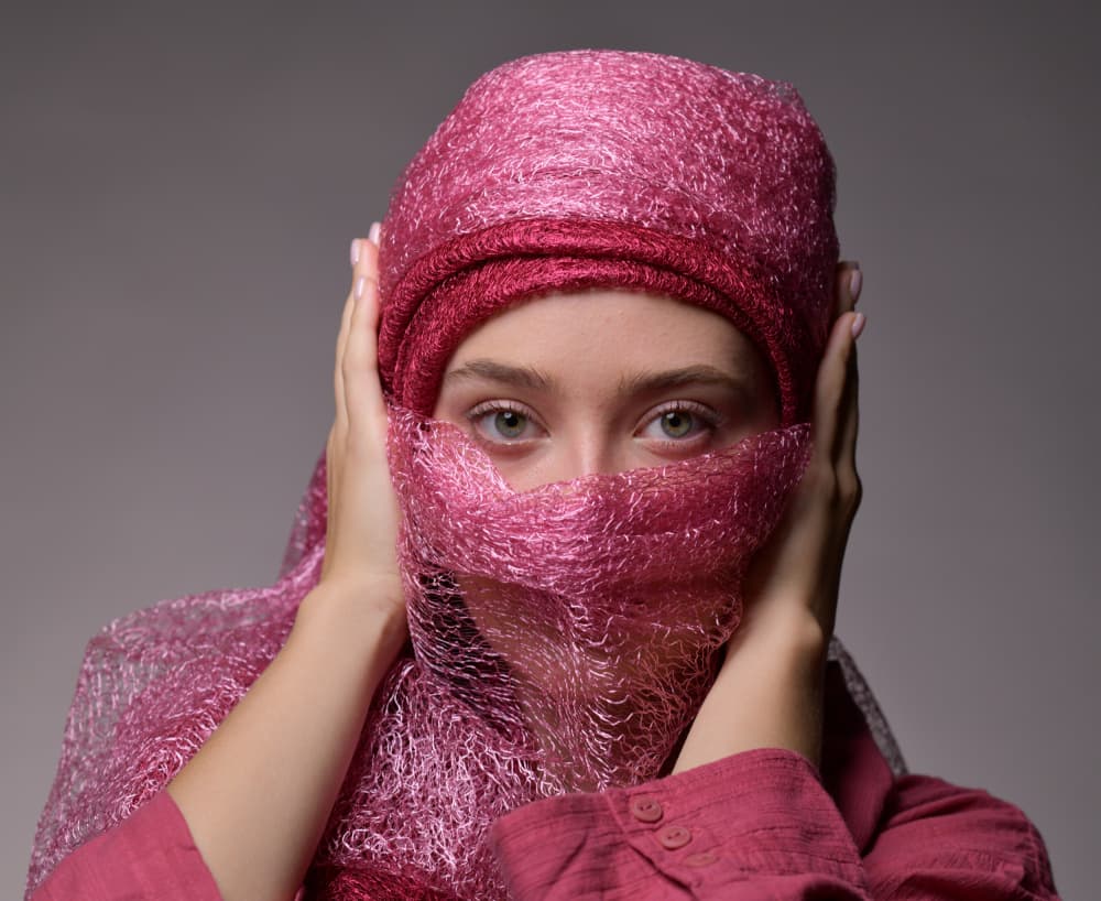 Pink Veiled Woman by Yoram GIL — canvas wall art