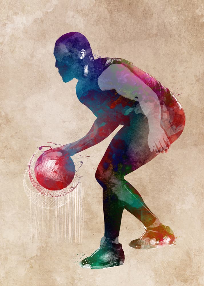 Dynamic Basketball Watercolor by Justyna Jaszke — canvas wall art