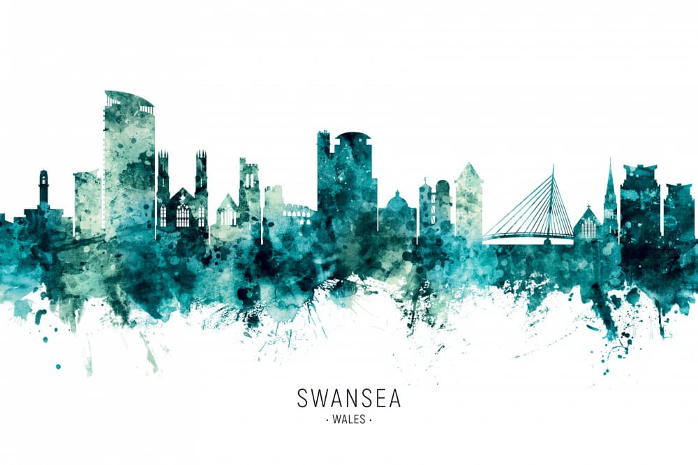 Swansea City Skyline by Michael Tompsett — canvas wall art