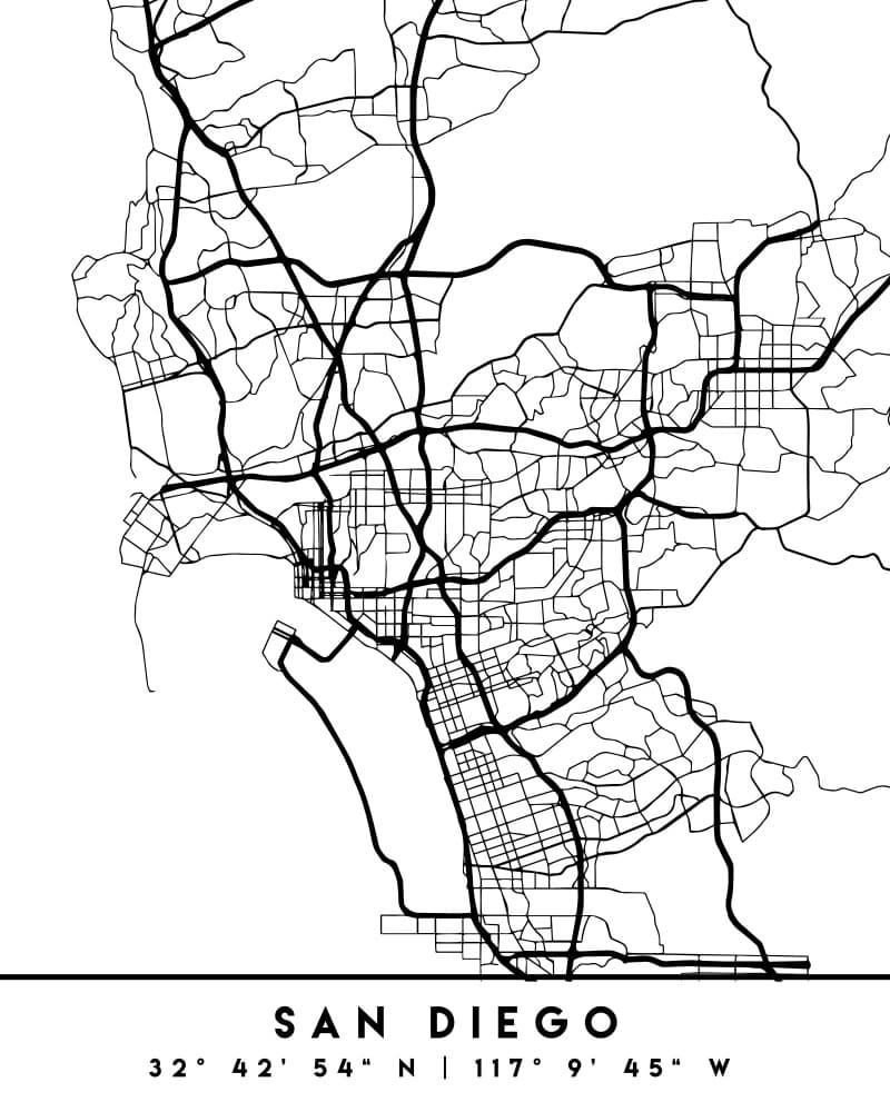 San Diego City Map by Emiliano Deificus — canvas wall art