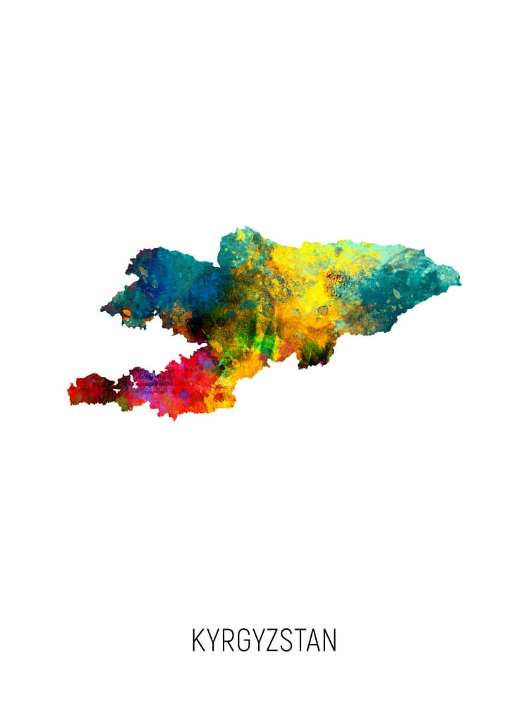 Colorful Kyrgyzstan Map by Michael Tompsett — canvas wall art
