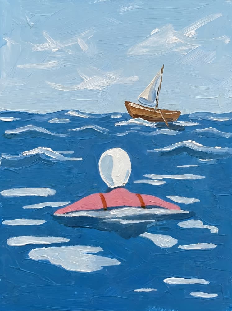 Swimmer and Distant Boat by HUGO — canvas wall art