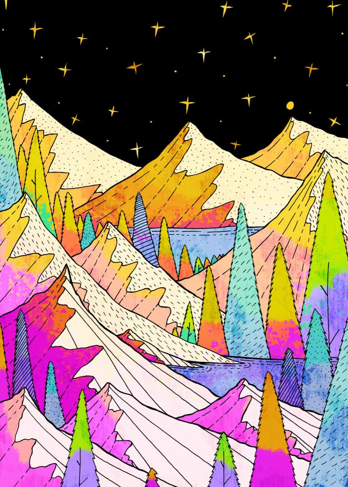 Colorful Mountain Night by Stephen Wade — canvas wall art