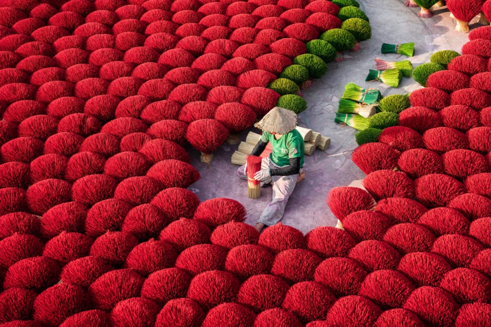 Vibrant Incense Drying by Vu van quan — canvas wall art