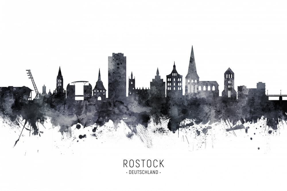 Watercolor Rostock Skyline by Michael Tompsett — canvas wall art