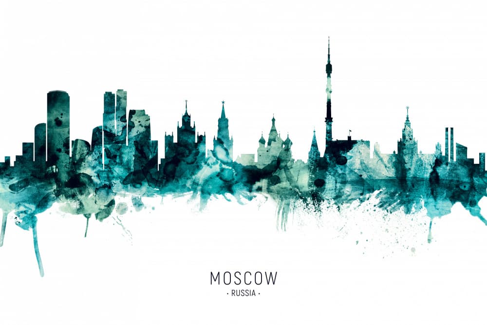 Moscow Watercolor Skyline by Michael Tompsett — canvas wall art
