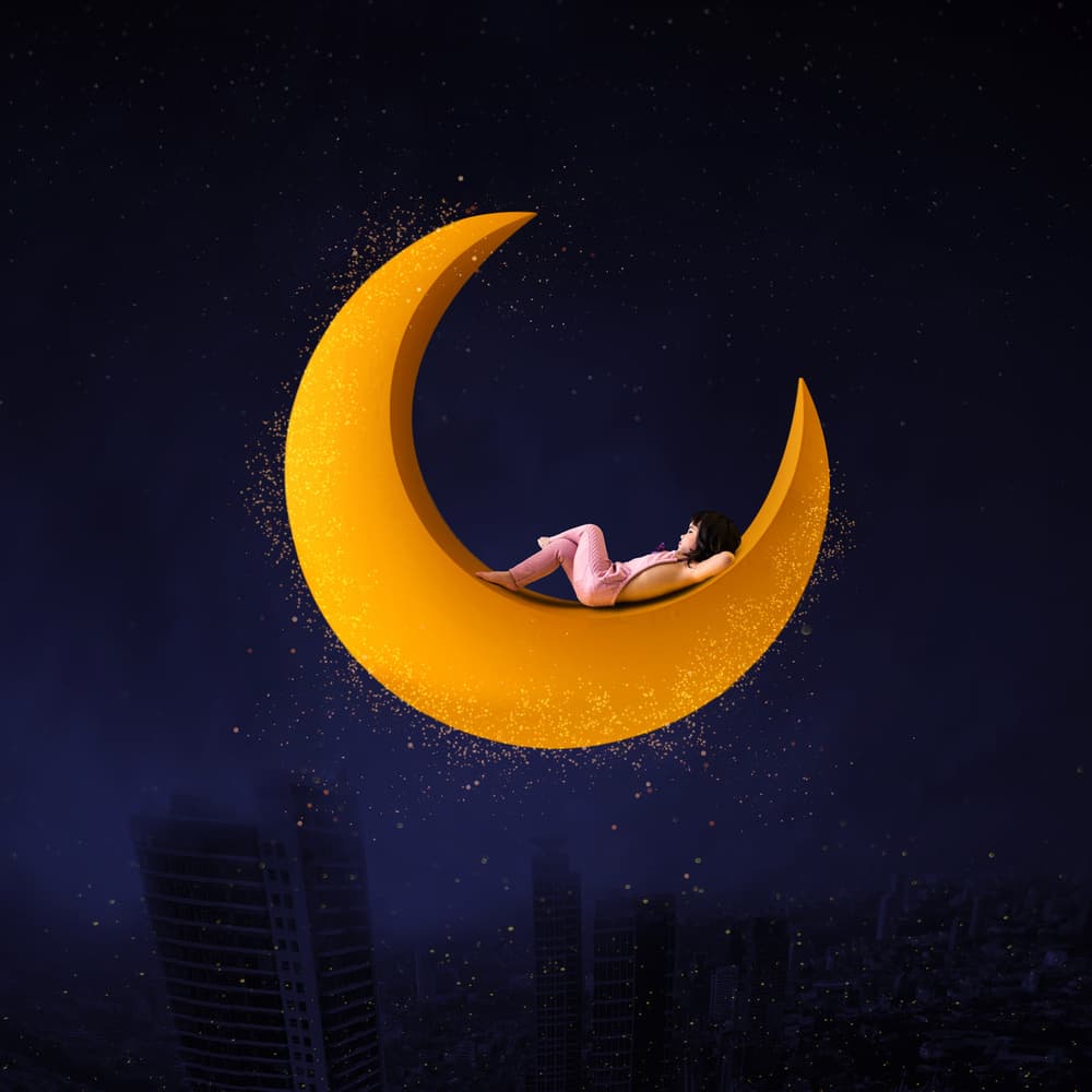 Moon Dreams Above City by hardibudi — canvas wall art