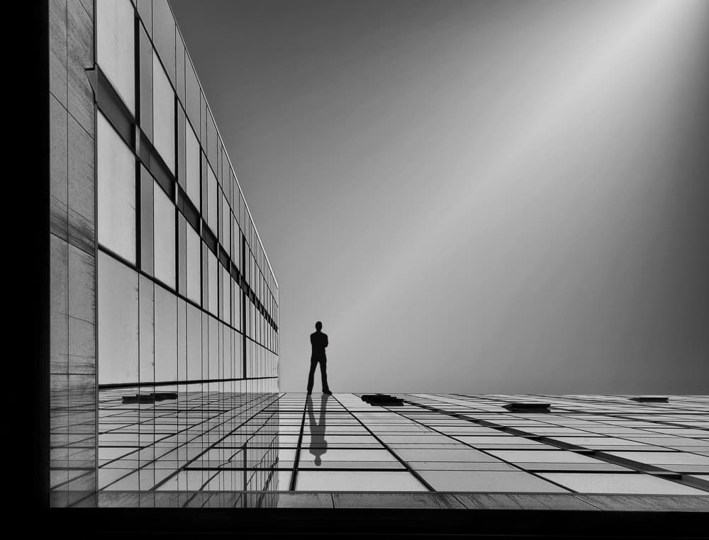 Lone Figure Modern City by Yvette Depaepe — canvas wall art