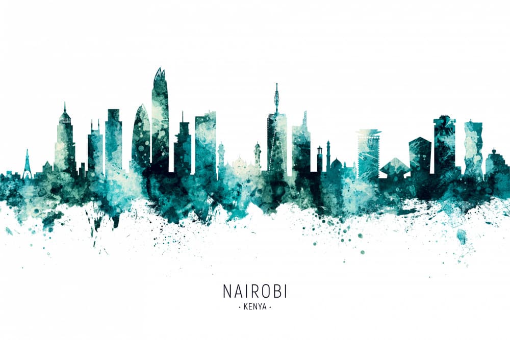 Nairobi Watercolor Skyline by Michael Tompsett — canvas wall art