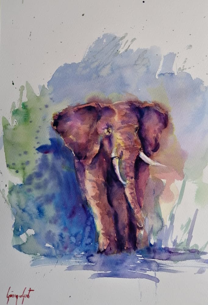 Majestic Watercolor Elephant by Giorgio Gosti — canvas wall art