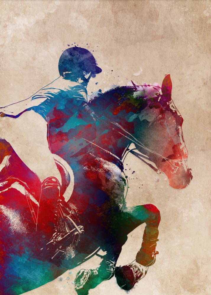 Watercolor Show Jumping by Justyna Jaszke — canvas wall art