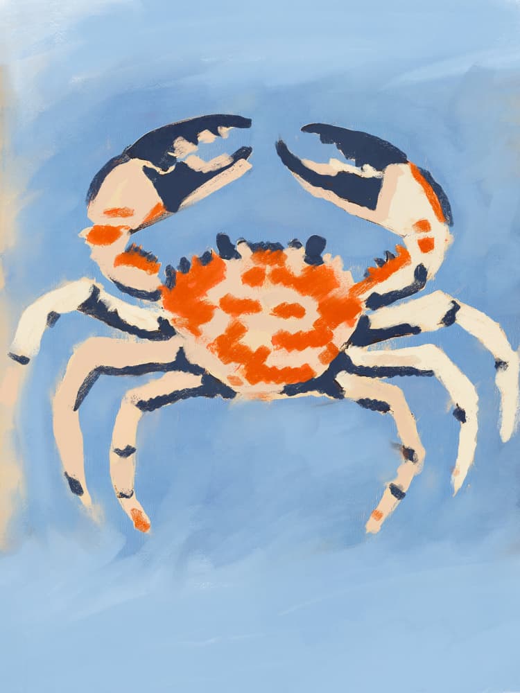 Crab on Blue Canvas by Treechild — canvas wall art