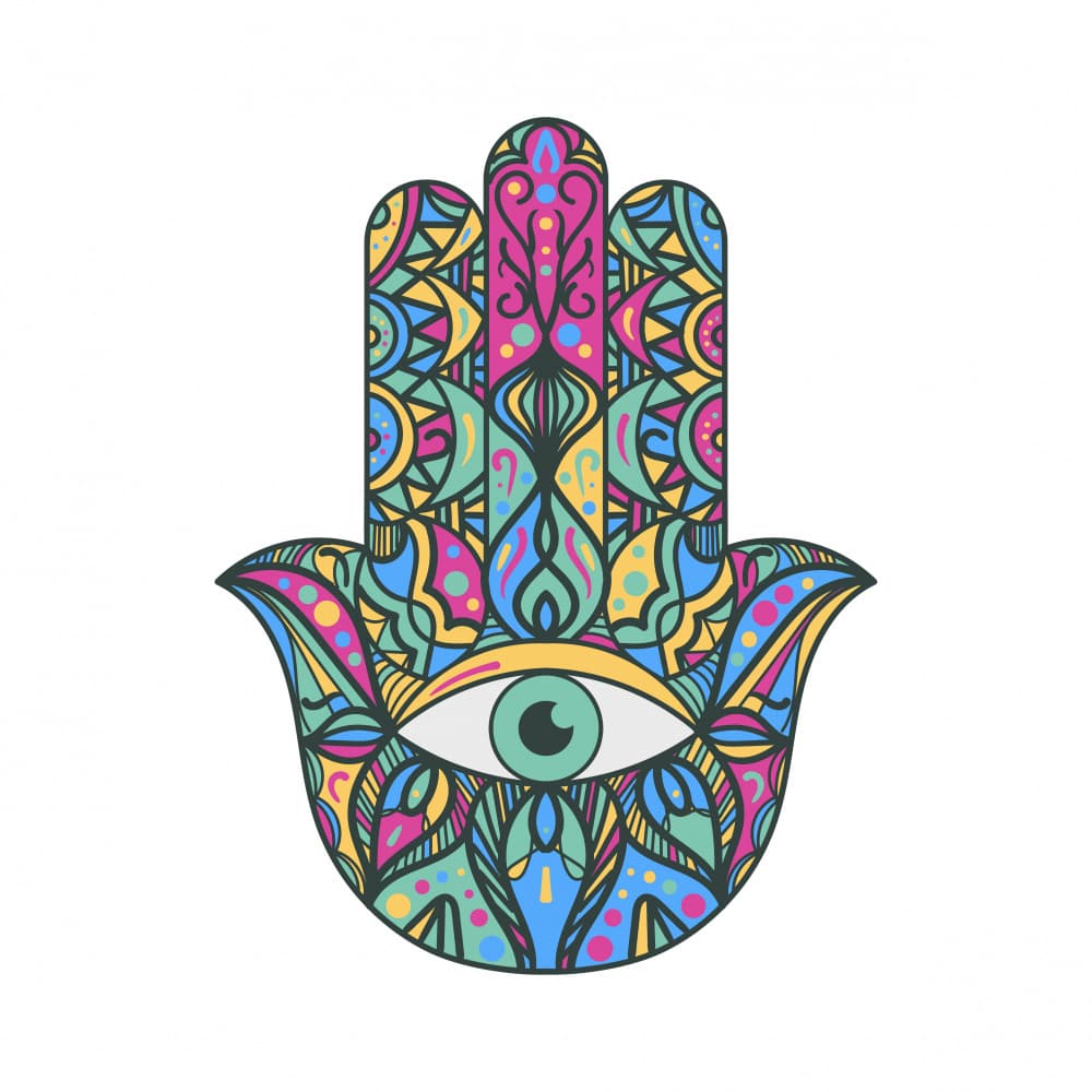 Colorful Hamsa Hand by Marika Barsrsind — canvas wall art