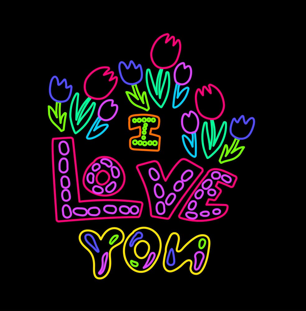 Neon I Love You Tulips by Marika Barsrsind — canvas wall art