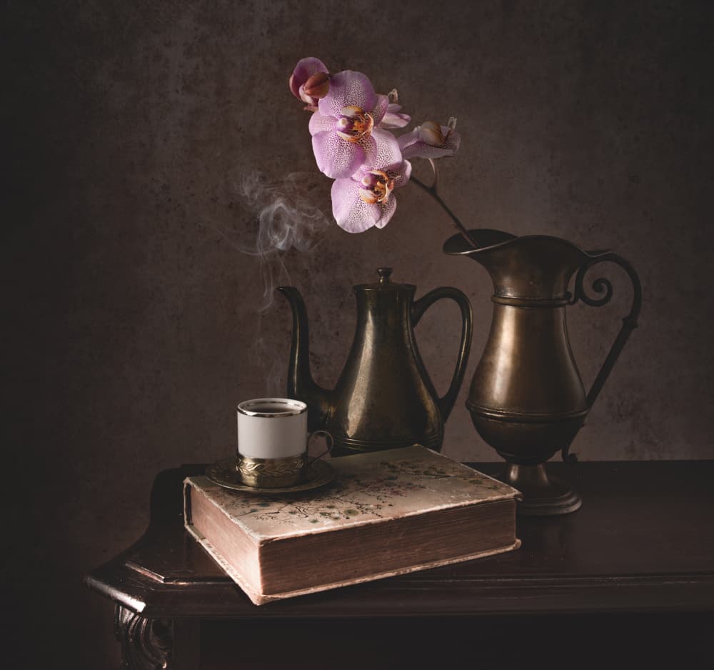 Warm Orchid Still Life by Margareth Perfoncio — canvas wall art