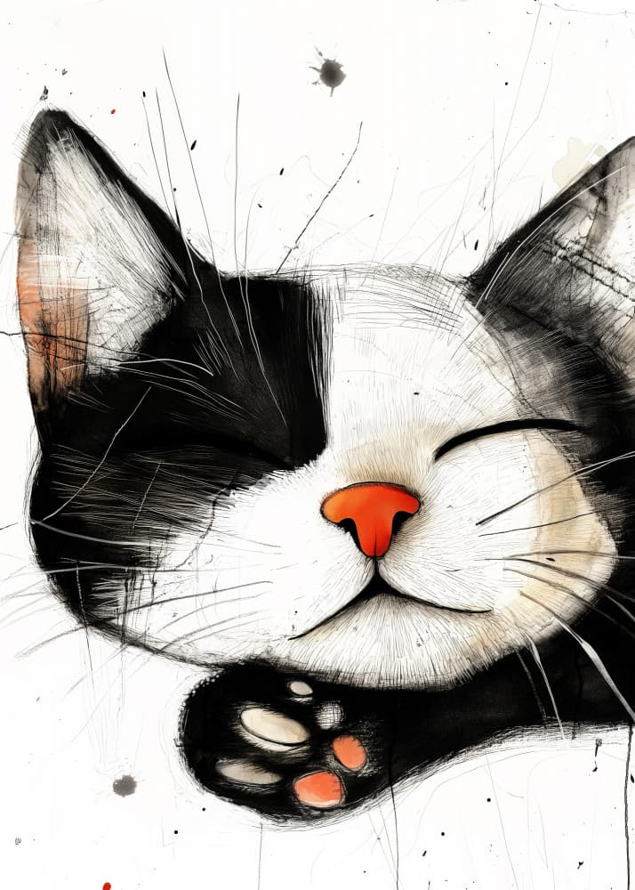 Sweet Sleeping Tuxedo Cat by Justyna Jaszke — canvas wall art