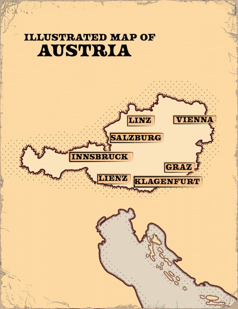 Vintage Austria Map by Nicholas — canvas wall art