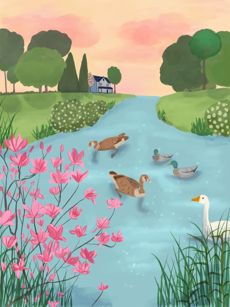 Ducks on a Peaceful River by Aliya Putrus — canvas wall art
