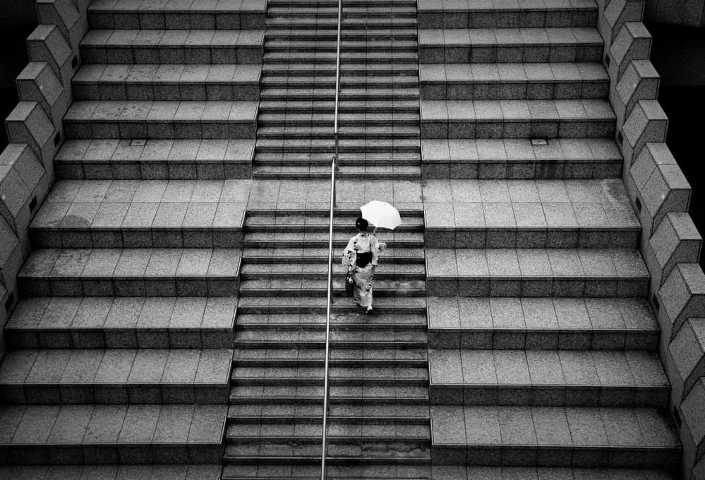 Solitary Kimono Ascent by Reiko kiri — canvas wall art