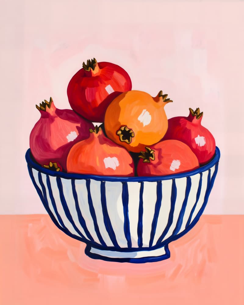 Vibrant Pomegranate Bowl by Uma Gokhale — canvas wall art