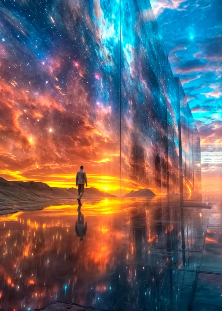 Man Walks Cosmic Reflection by Ritvik takkar — canvas wall art