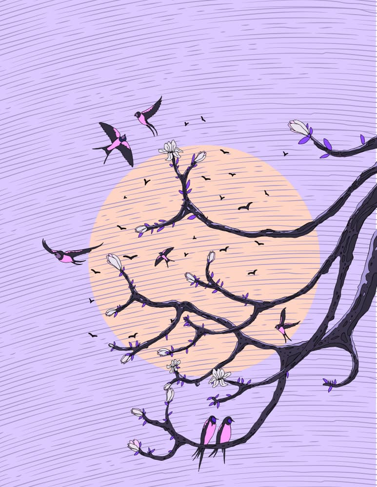 Swallows Blossom Moon by Nicholas — canvas wall art