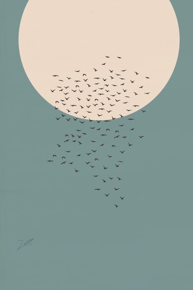 Birds Beneath the Moon by zarish chaudhry — canvas wall art
