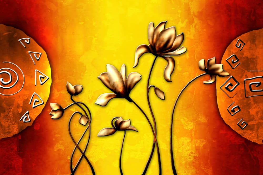 Golden Abstract Flowers by Rafal Kulik — canvas wall art