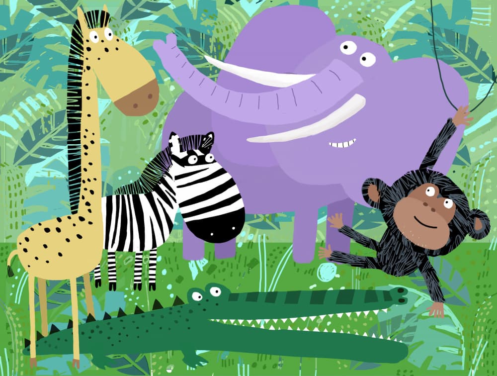 Playful Jungle Animals by Carla Daly — canvas wall art